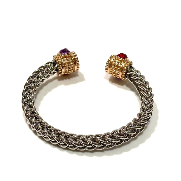 Designer Two Tone Colorful Crystal Boutique Bangle Bracelet - Picture 6 of 6